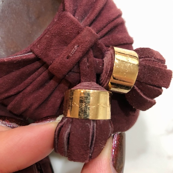 Louis Vuitton Burgundy Suede Leather Knot Confident Tassel Platform Pumps 37.5 - Picture 10 of 17